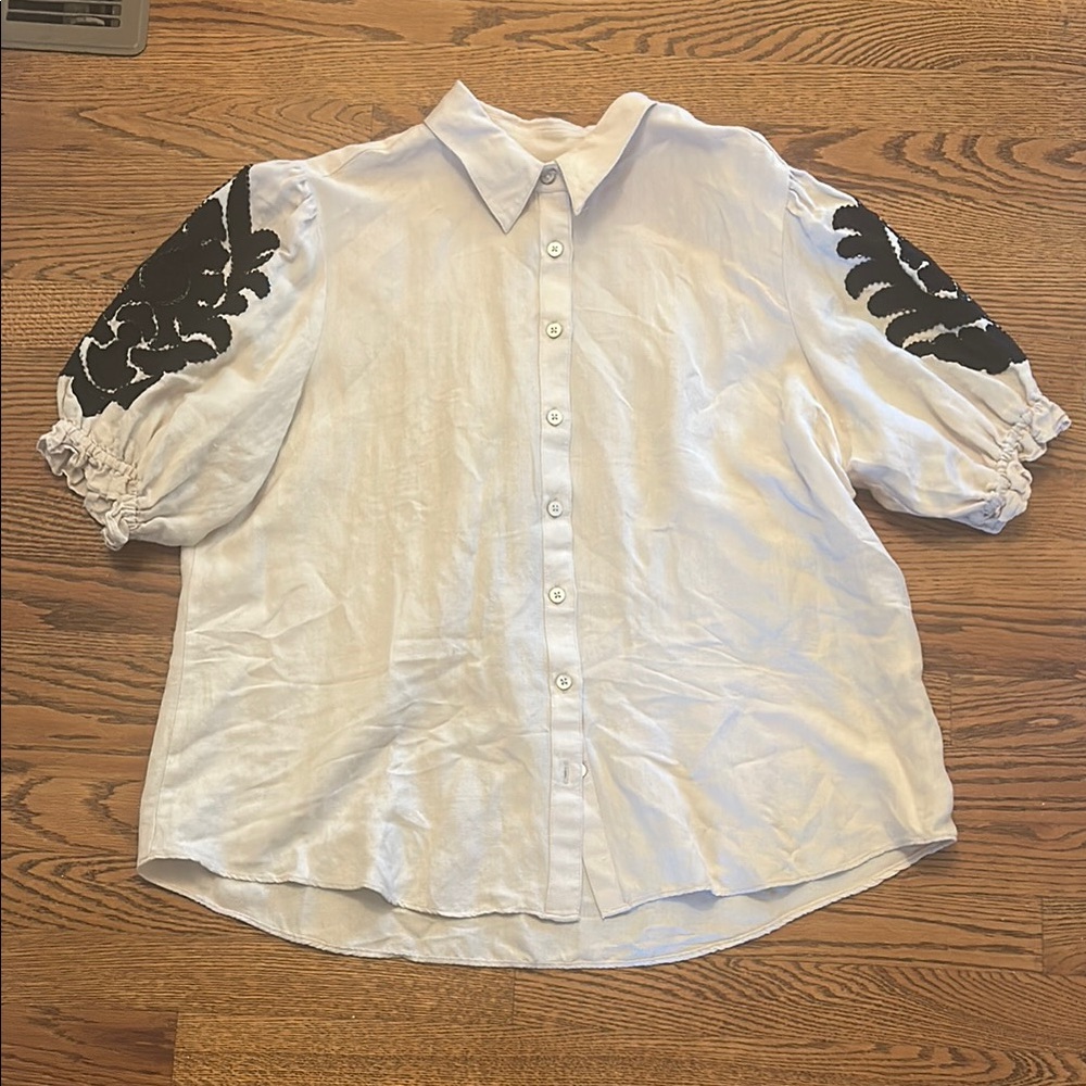 Chico's White Puff Sleeve Button Down Top